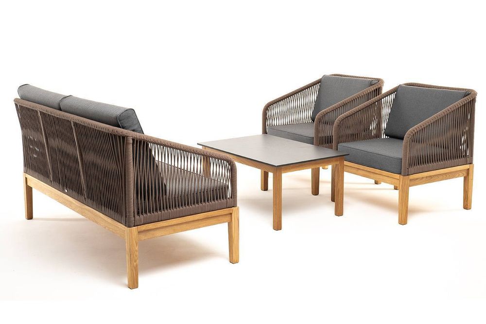 "Канны" лаунж-зона 4-местная из роупа со столиком "Канны" (серый гранит), основание дуб, роуп коричневый