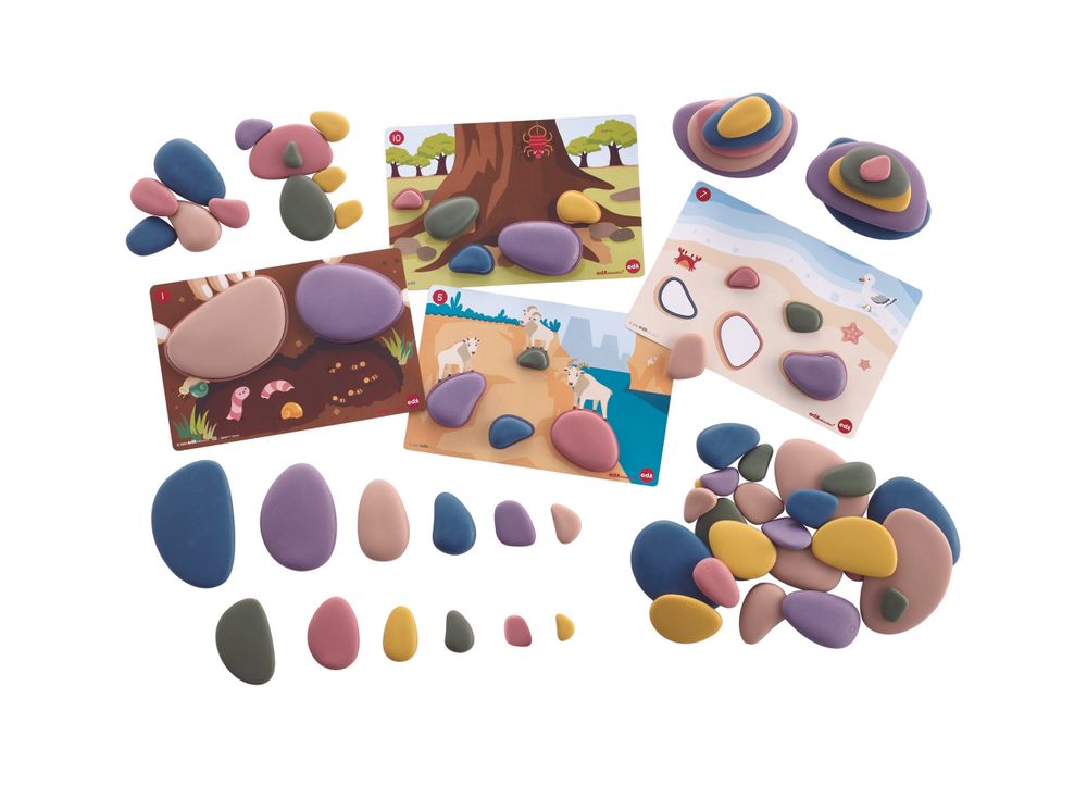 Радужные камешки &quot;Художественные цвета&quot; 6 форм, 2 размера, 6 цветов, 72 шт. Набор с карточками.