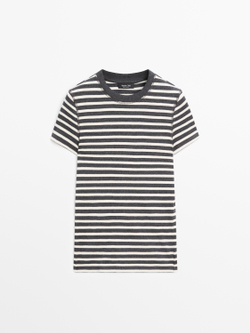 Massimo Dutti Хлопковая футболка в полоску, серый