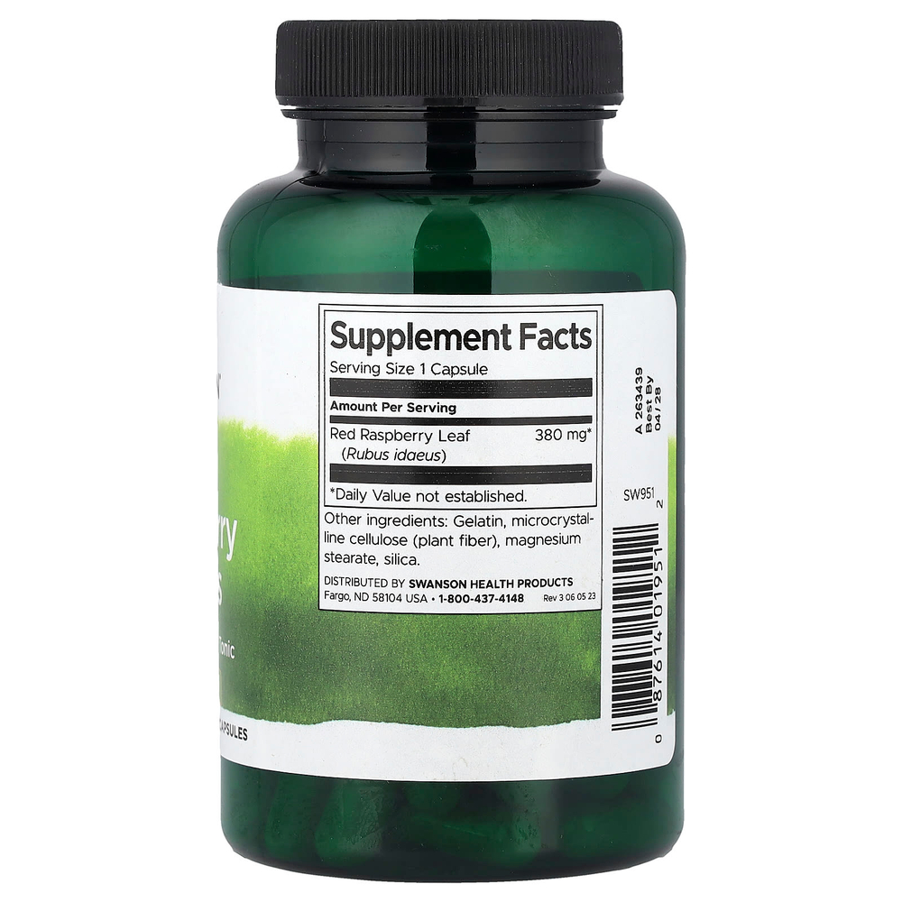 Swanson, Листья красной малины, 380 мг, 100 капсул