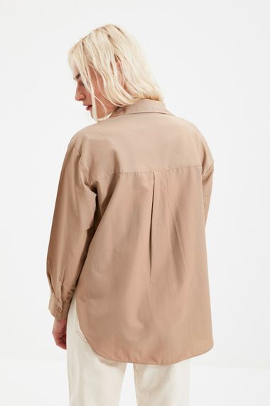 Qadın üçün uzun qollu bej köynək TWOAW20GO0107