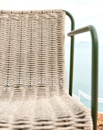 Барный стул Maurina из оцинкованной зеленой стали и веревки серого цвета и экрю, высота 74,5 см