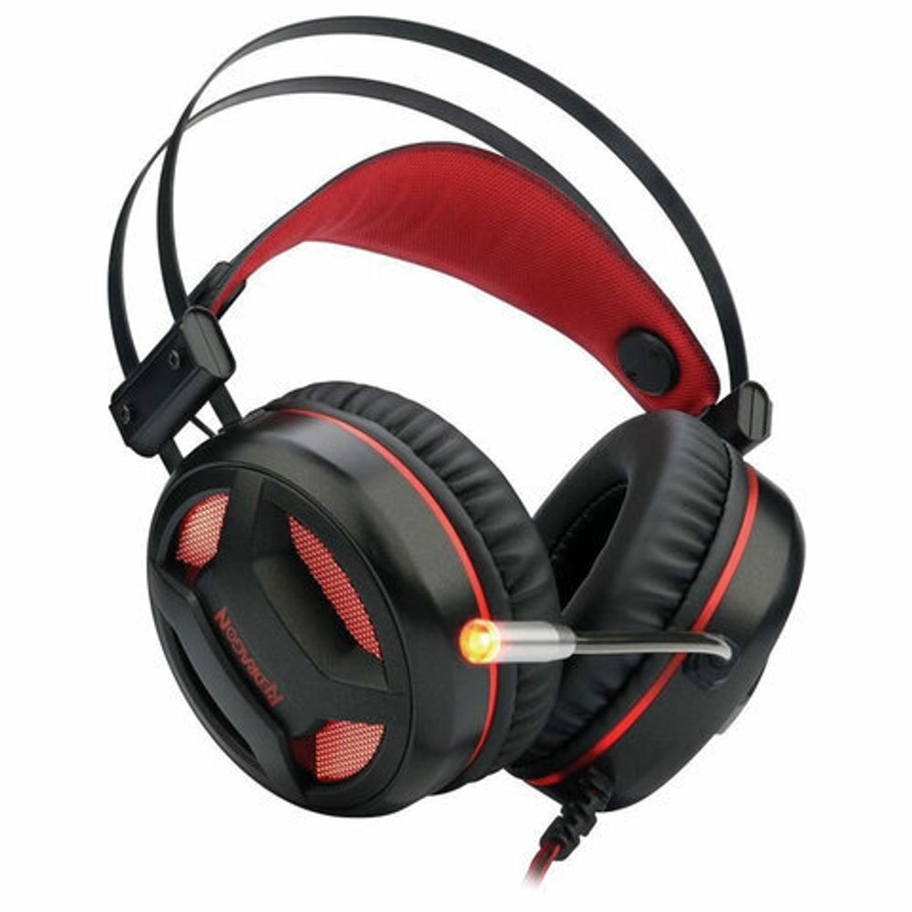 Наушники с микрофоном (гарнитура) REDRAGON Minos, проводные, 2 м, полноразмерные с оголовьем, черные с красным, 78368