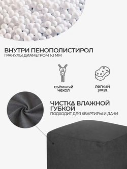 Пуфик Куб Графит Велюр (Классический)