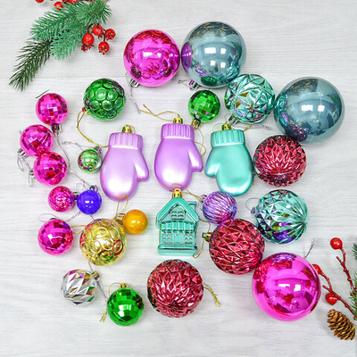 Елочные игрушки 30шт, цвет микс, пластик