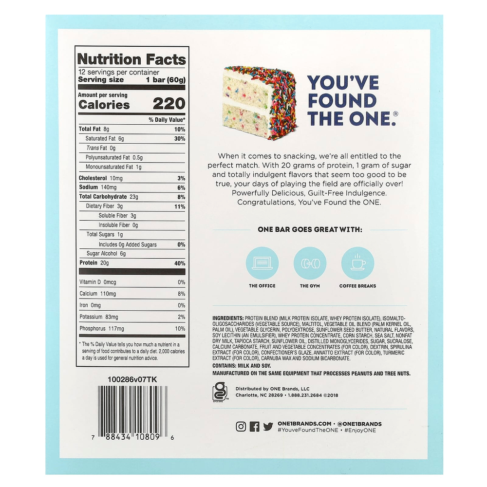 One Brands, протеиновые батончики, вкус «Именинный пирог», 12 шт. по 60 г (2,12 унции) каждый