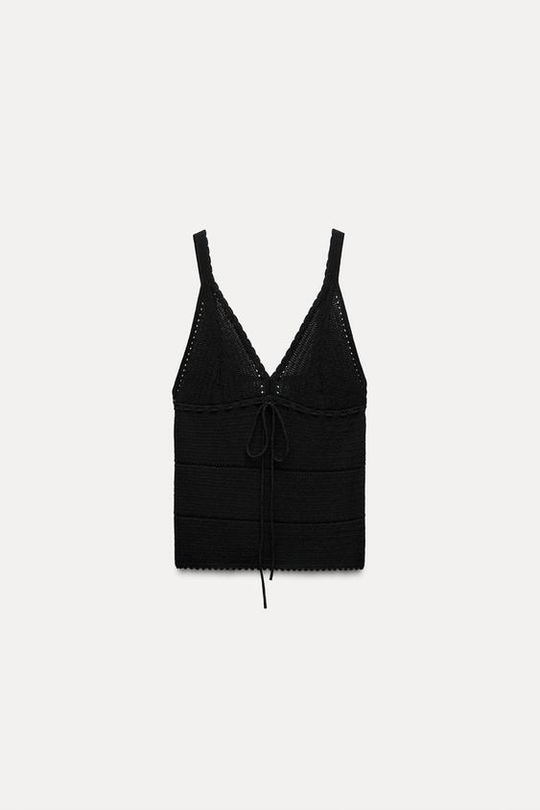 ZARA ТОП АЖУРНОЙ ВЯЗКИ, ТЕМНО-СИНИЙ