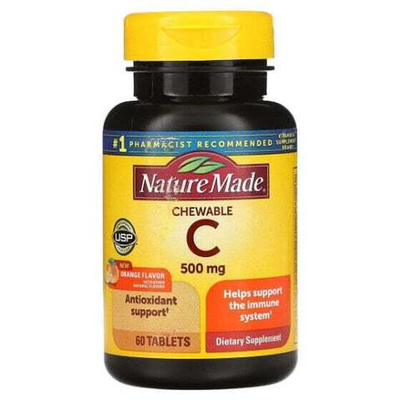 Витамин C Nature Made, Жевательный витамин С, апельсин, 500 мг, 60 таблеток