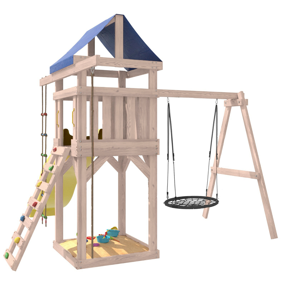 Детская площадка неокрашенная с качелями гнездо 100 см IgroWoods для улицы и дачи