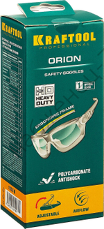 KRAFTOOL ORION прозрачные, открытого типа с непрямой вентиляцией, антибликовые, защитные очки (110305)