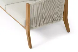 "Сидней" диван 3-местный плетеный из роупа, основание тик, каркас алюминий бежевый, роуп бежевый, ткань бежевая