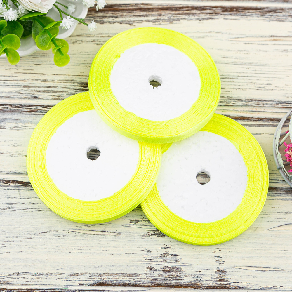 Лента атласная 6 мм  (23 метра, цвет №58 желтый неоновый)