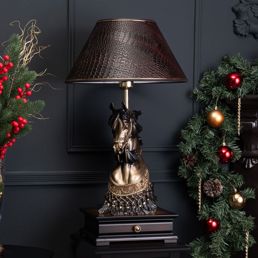 Настольная лампа с бюро Лошадь императора Бронза с абажуром 38 Mally