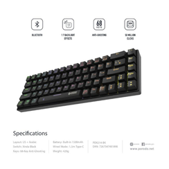 Клавиатура игровая Porodo Gaming 68Keys Mechanical Keyboard with Wired and Bluetooth Dual Version (PDX214-BK) Black
