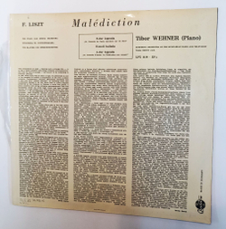 Винтажная виниловая пластинка LP F. Liszt Лист, Tibor Wehner Malediction (Венгрия 1962)