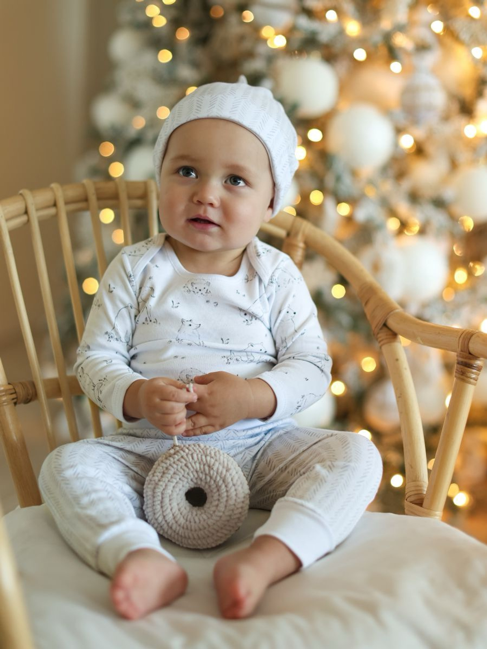 Набор из боди, штанишек и шапочки "Лесные звери", Белый