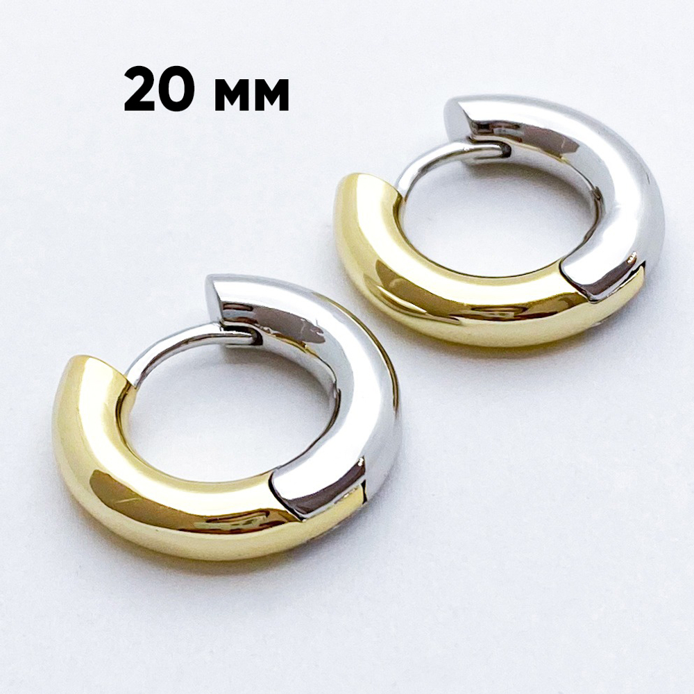 Ювелирные швензы Конго, родиевое покрытие и позолота (биколор), размер 20*4 мм, цена за пару