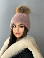шапка ангора с меховым помпоном зимняя пушистая стильная