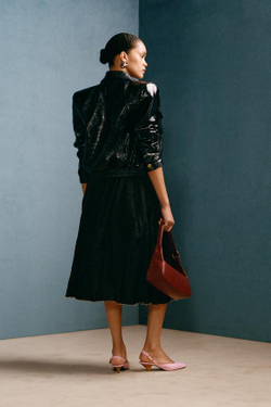 ZARA X WILLY CHAVARRIA ЮБКА МИДИ В СКЛАДКУ, ТЕМНО-СИНИЙ