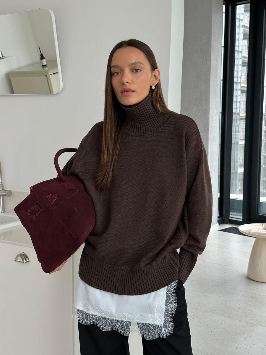 Свитер из шерсти мериноса OVER коричневый