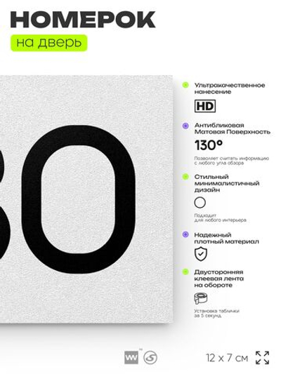 Номер на дверь 430, табличка на дверь для офиса, квартиры, кабинета, аудитории, склада, белая 120х70 мм, Айдентика Технолоджи
