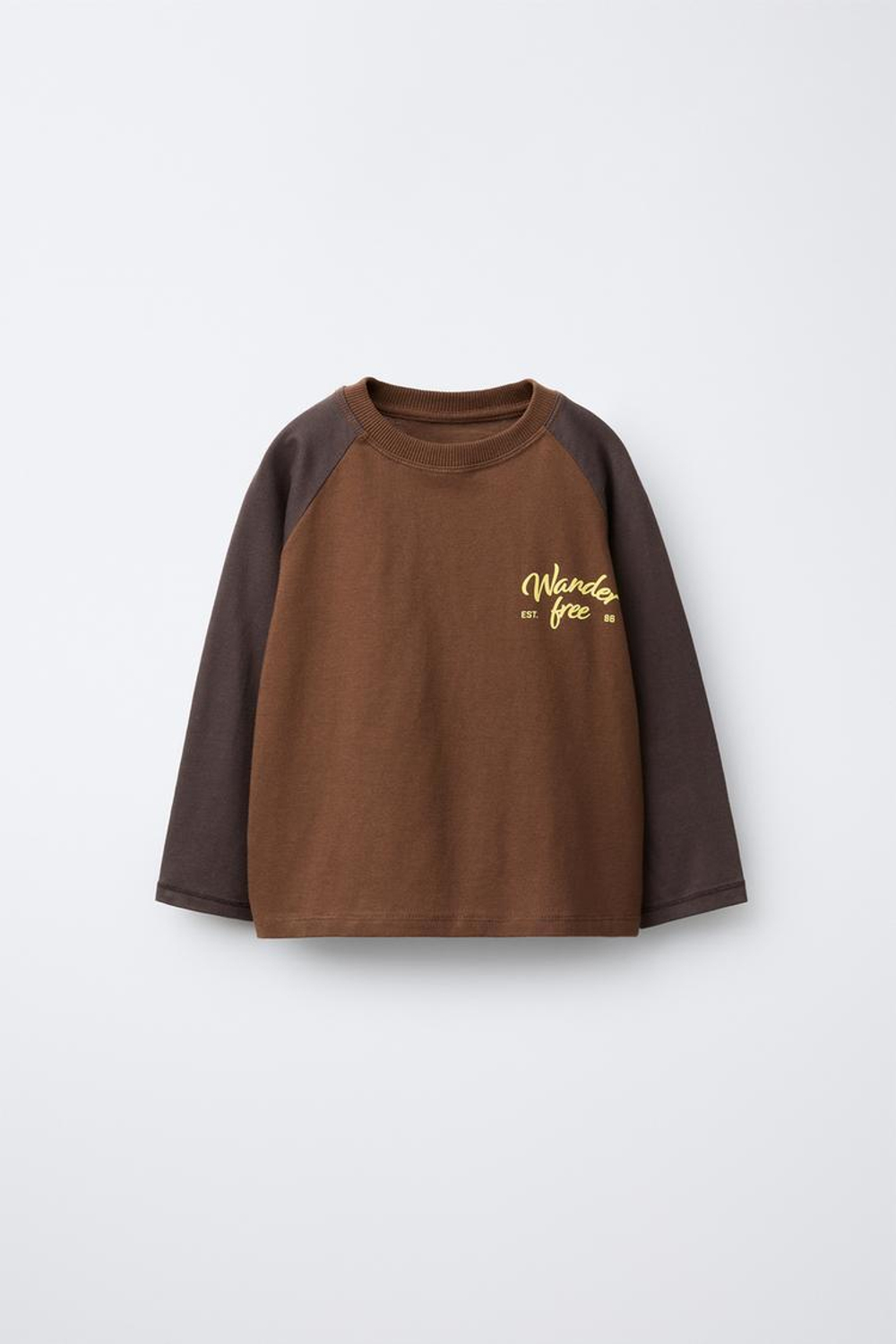 ZARA ЛОНГСЛИВ С РУКАВАМИ РЕГЛАН И ТЕКСТОВЫМ ПРИНТОМ, ЧЕРЕПИЧНЫЙ