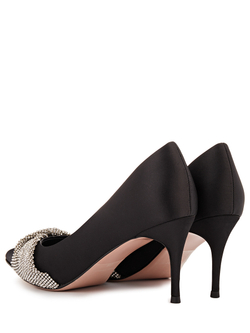 Женские туфли замшевые чёрные с бантом из страз