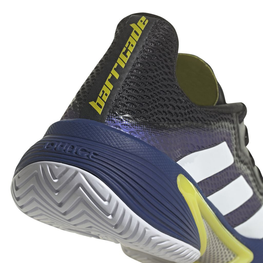 Мужские кроссовки теннисные Adidas Barricade M - black blue met/cloud white/acid yellow