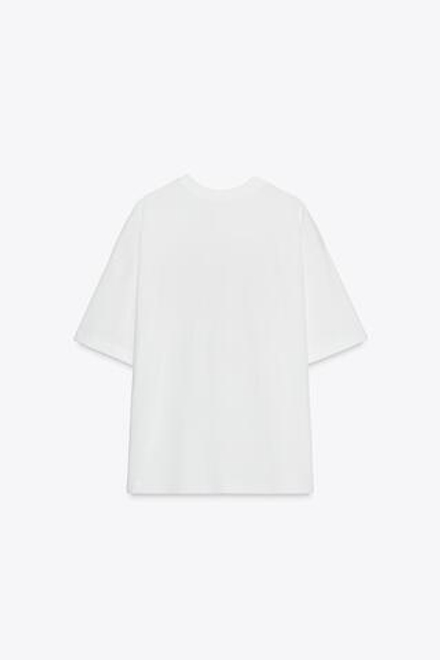 ZARA ФУТБОЛКА ОВЕРСАЙЗ С ТЕКСТОМ, БЕЛЫЙ