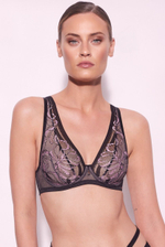 Бюстгальтер-бралетт Glossy Iris с мягкими чашками и эффектом мерцания (Размер: 80E) (Цвет: черный с розовым)