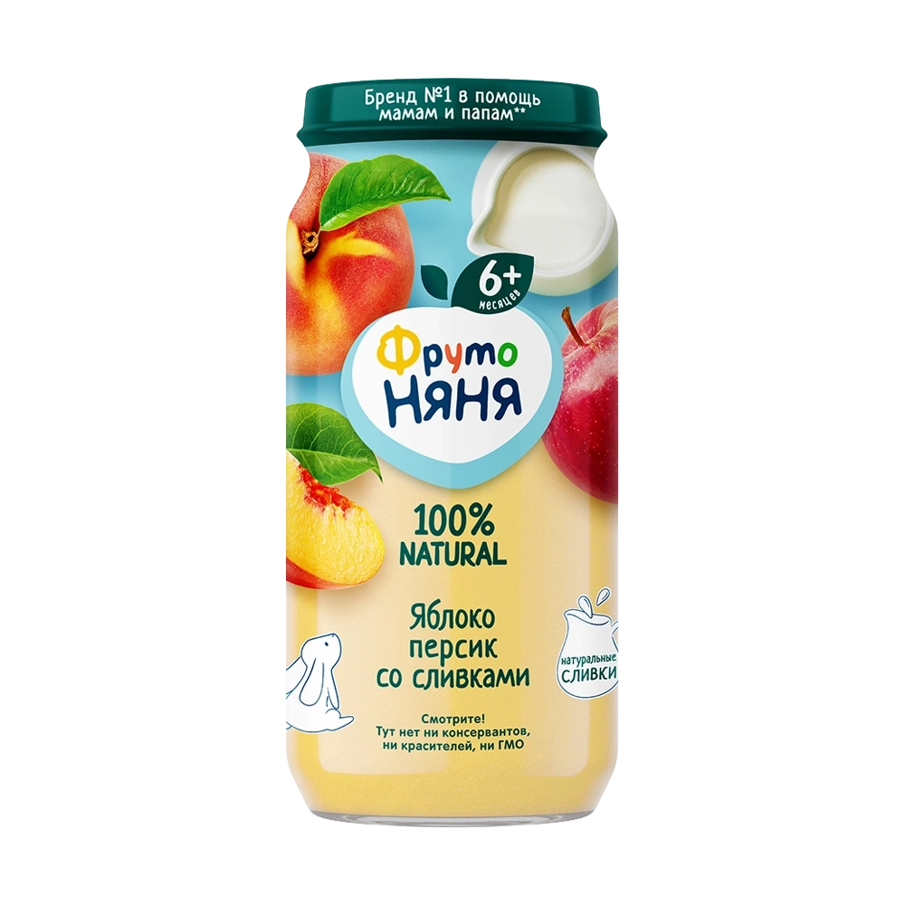 Фрутоняня пюре из яблок и персиков со сливками 250г с 6 месяцев