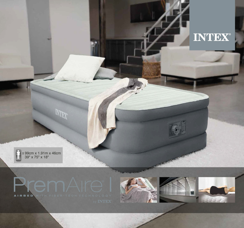 Высокая надувная кровать Intex PREMAIRE со встроенным электронасосом (220-240 В)