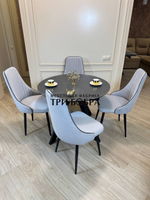 Круглый раздвижной стол "Бонжур", керамогранит, черный мрамор и стулья "Сорренто"