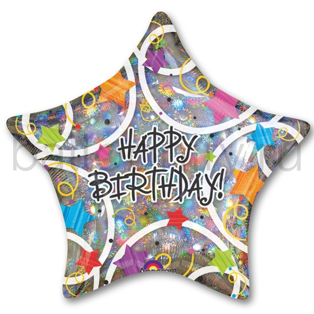 Фольгированная фигура, звеззда с рисунком, звезды разноцветнаые блеск, 32"/81СМ