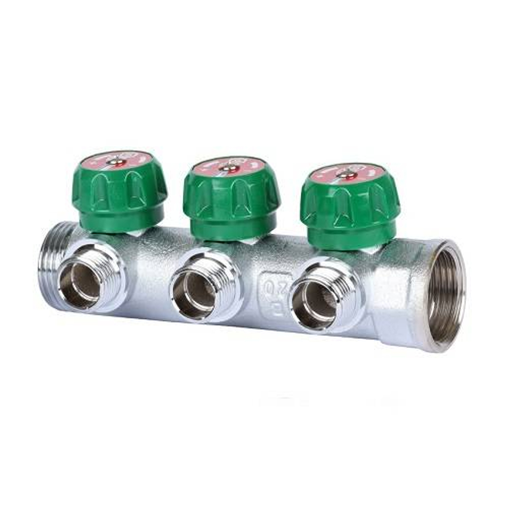 Коллектор регулирующий проходной STOUT SMB 6850 - 1" (НР/ВР) на 3 контура 3/4"EK (евроконус)