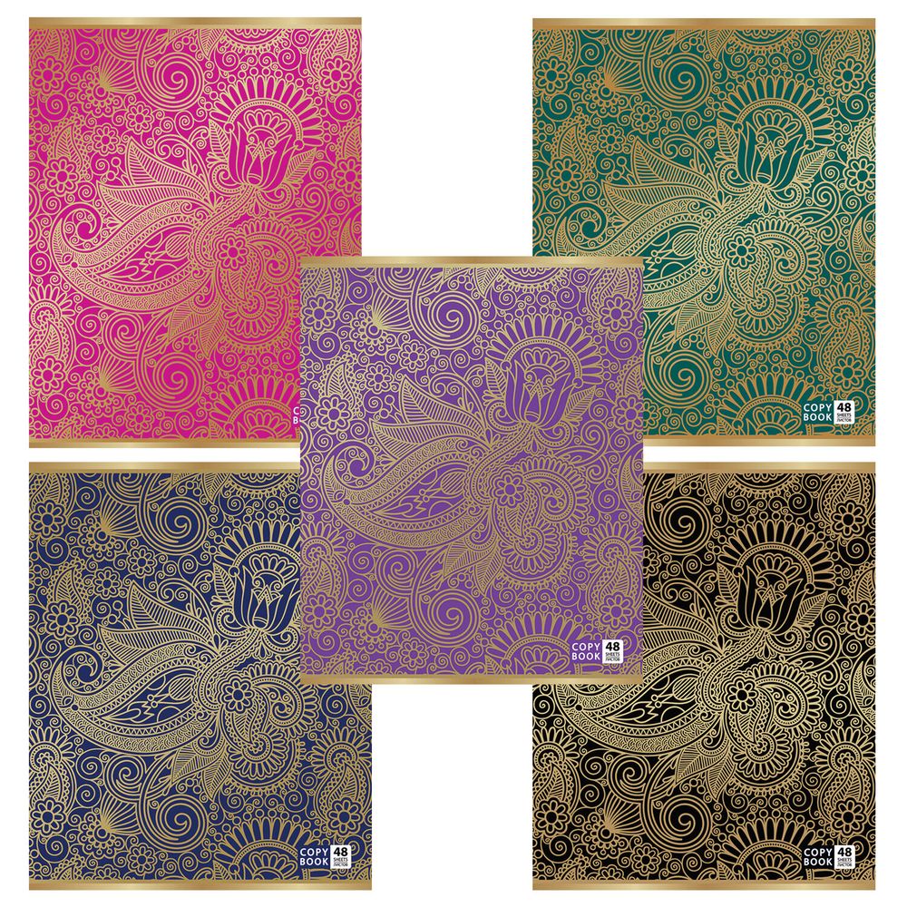 Тетрадь А5, 48 л., BRAUBERG, клетка, тиснение фольгой, УЗОР, 401840