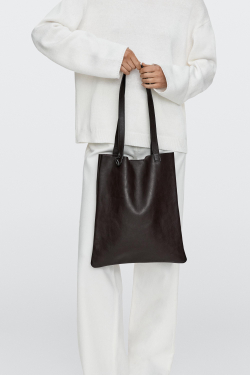 Massimo Dutti Сумка-тоут из кожи наппа с деталью в виде клатча, коричневый