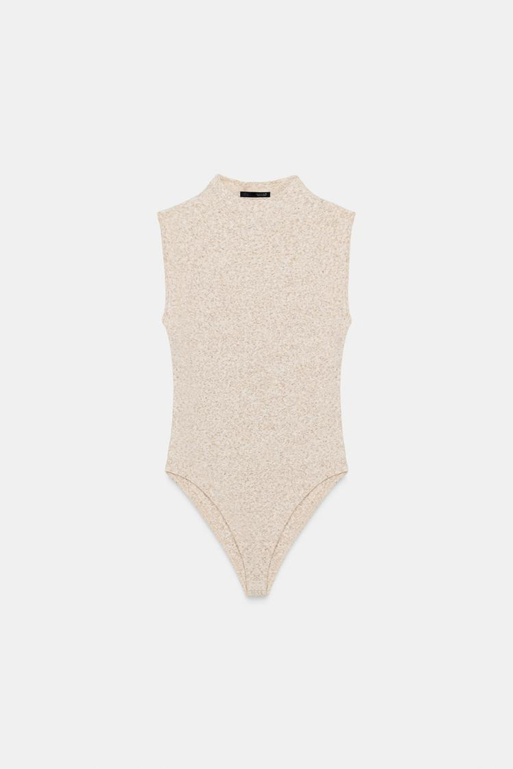 ZARA МЯГКОЕ БОДИ С ВОРОТНИКОМ-СТОЙКОЙ, БЕЖЕВЫЙ МЕЛАНЖ