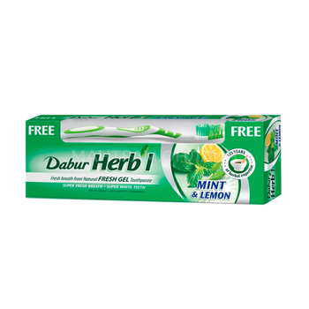 Зубная паста (гель) Dabur Herb'l Mint Lemon Освежающая с мятой и лимоном + зубная щетка 150 г