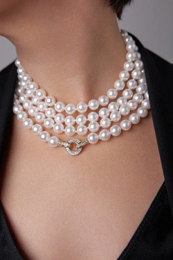 Нить 160 см кремового жемчуга Swarovski диаметром 1 см с золотой застежкой из цирконов