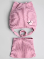Шапка и снуд для девочки с ушками на завязках