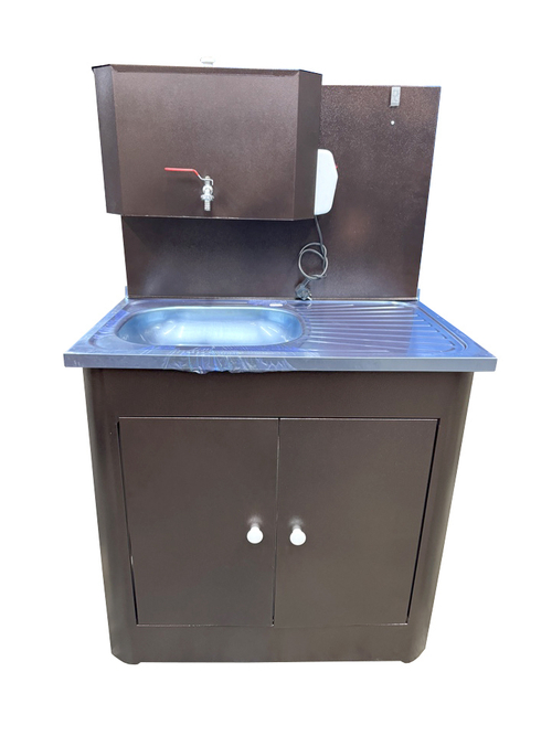 Рукомойник "Дуэт 2-х дверный" металл. 500х800 антич.медь (с ЭВН-20л, мойка НЕРЖ.лев/прав, кран мет.)