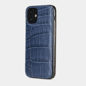 Чехол-накладка для iPhone 12 Mini из натуральной кожи крокодила, синего цвета