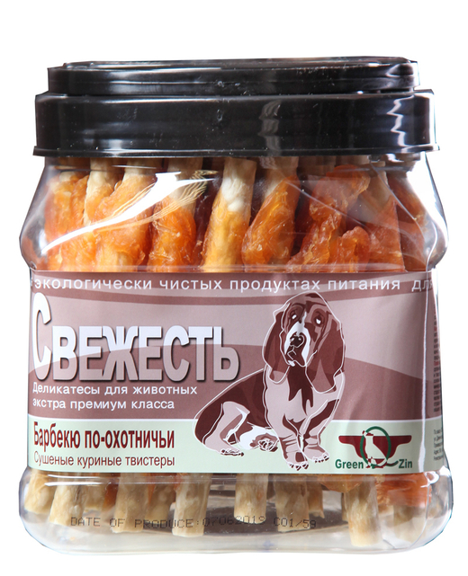 Лакомство для собак "Грин Кьюзин" GREEN QZIN СВЕЖЕСТЬ (Сушеные куриные твистеры) 750гр