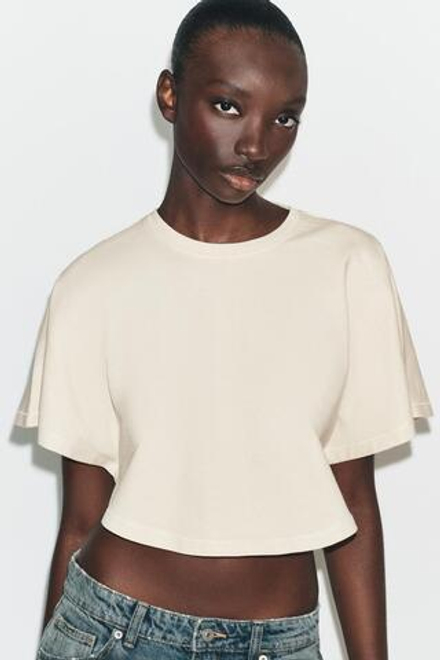 ZARA УКОРОЧЕННЫЙ ТОП С ЭФФЕКТОМ ПОТЕРТОСТИ, ЖЕЛТЫЙ