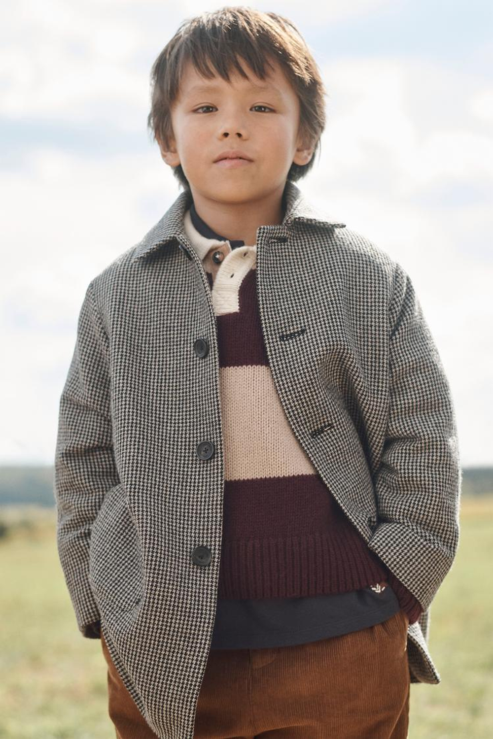 ZARA ПАЛЬТО ИЗ СМЕСОВОЙ ШЕРСТИ, ЭКРЮ/ЧЕРНЫЙ