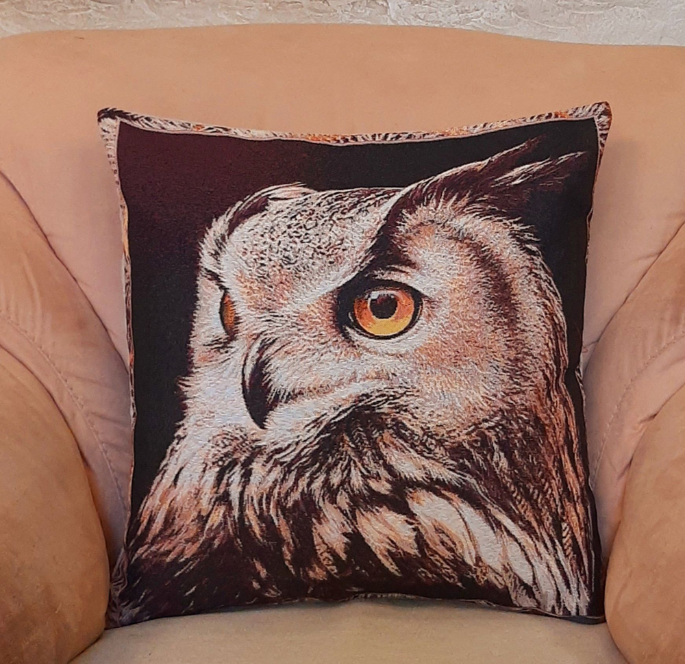 Декоративный гобеленовый чехол для интерьерной подушки Филин Феликс 47*47