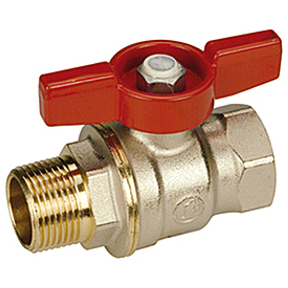 Кран шаровой полнопроходной Giacomini R914 - 3/8" (ВР/НР, PN42, Tmax 185°C, ручка-бабочка красная)