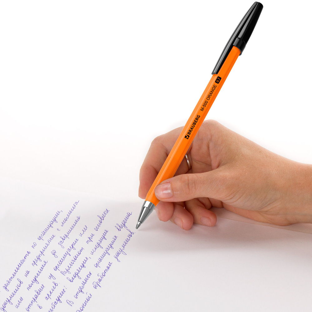 Ручка шариковая BRAUBERG "M-500 ORANGE", ЧЕРНАЯ, корпус оранжевый, узел 0,7 мм, линия письма 0,35 мм, 143449