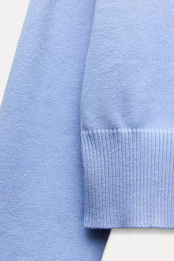ZARA ОДНОТОННЫЙ СВИТЕР С ШИРОКИМИ РУКАВАМИ, ГОЛУБОЙ